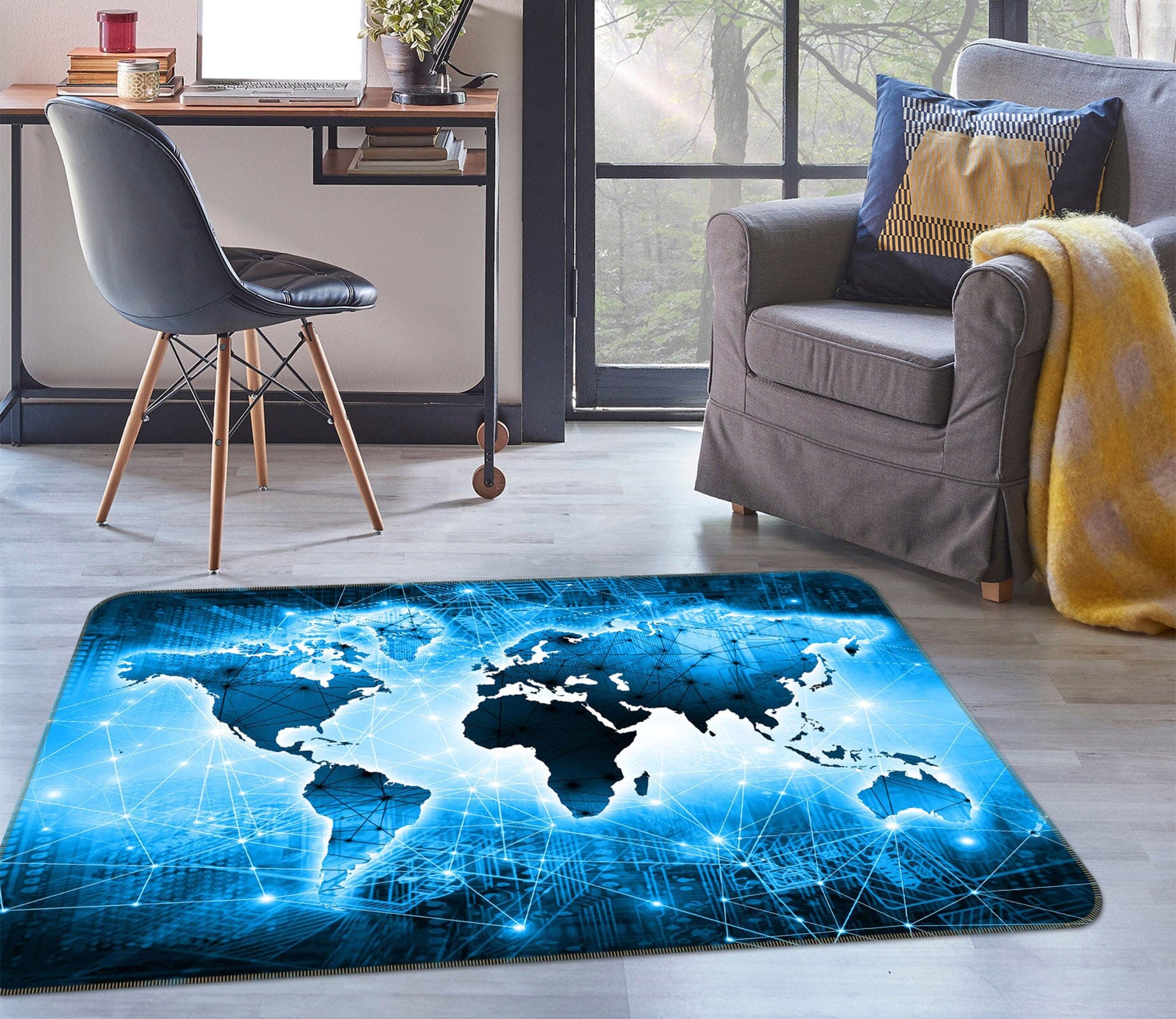 3D Blue World 251 World Map Non Slip Rug Mat Mat AJ Creativity Home 