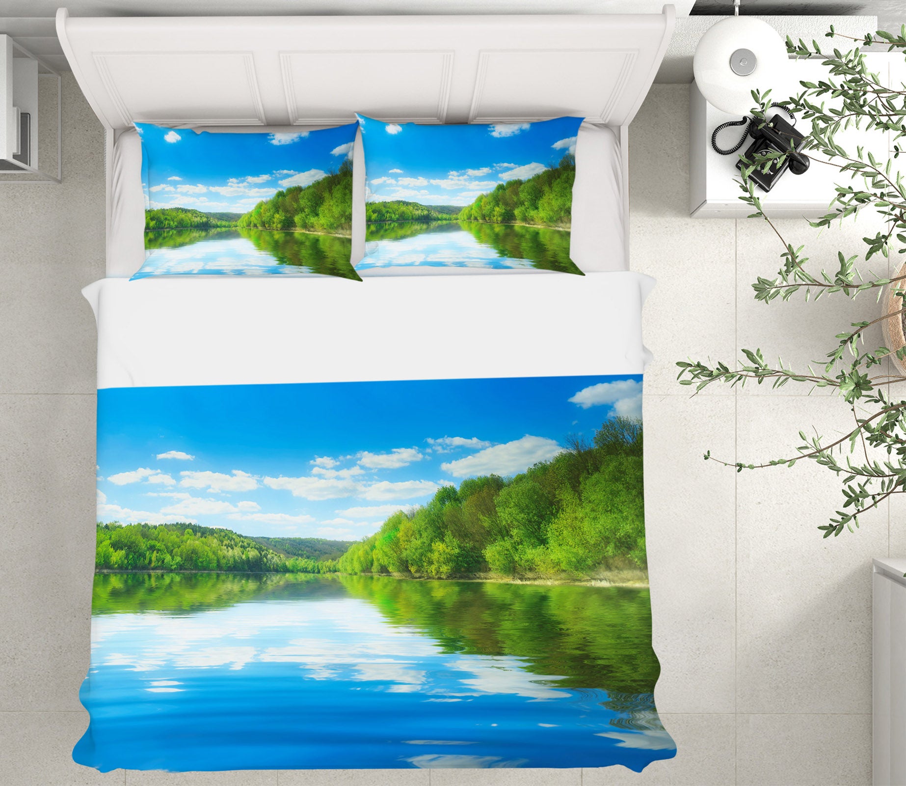 3D Reflection Trees Lake 61125 Bed Pillowcases Quilt
