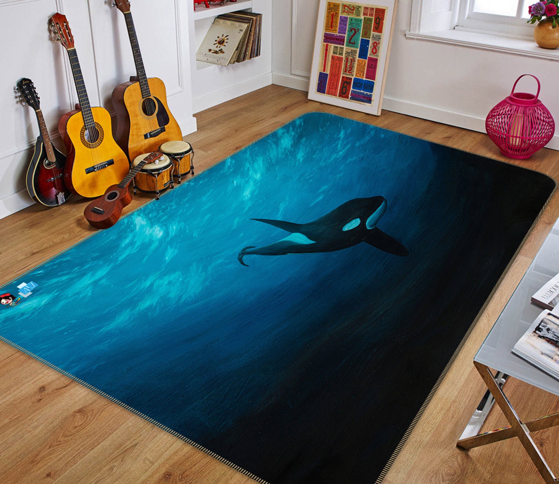 3D Ocean Whale 1891 Marina Zotova Rug Non Slip Rug Mat