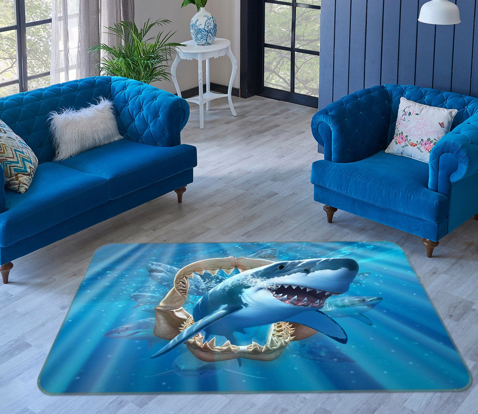 3D Great White Shark 1059 Jerry LoFaro Rug Non Slip Rug Mat Mat AJ Creativity Home 