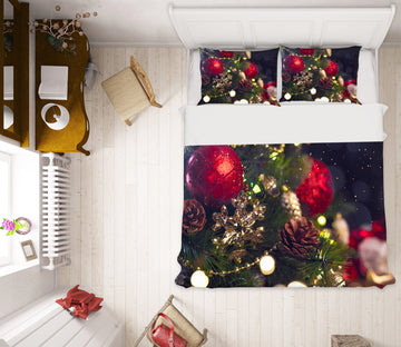 3D Red Ball Pine Cones Pendant 51041 Christmas Quilt Duvet Cover Xmas Bed Pillowcases