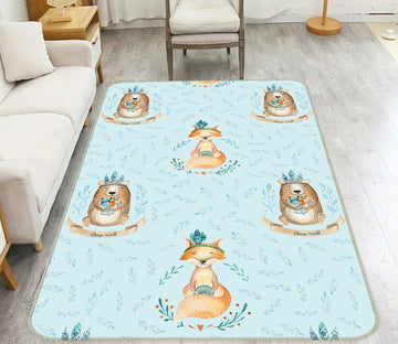 3D Orange Fox 129 Uta Naumann Rug Non Slip Rug Mat