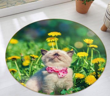 3D Flower Kitten 29111 Round Non Slip Rug Mat