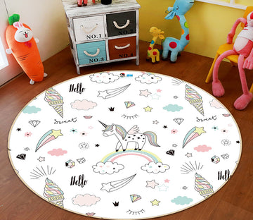 3D Rainbow Cloud Unicorn 64155 Round Non Slip Rug Mat