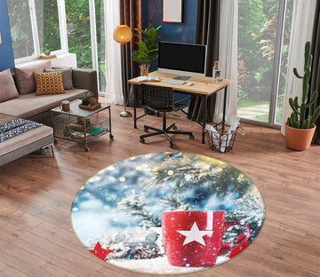 3D Snow Red Cup 54045 Christmas Round Non Slip Rug Mat Xmas