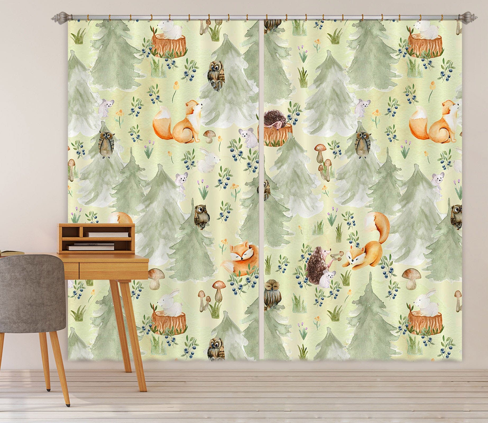 3D Fox Owl Tree 109 Uta Naumann Curtain Curtains Drapes Curtains AJ Creativity Home 