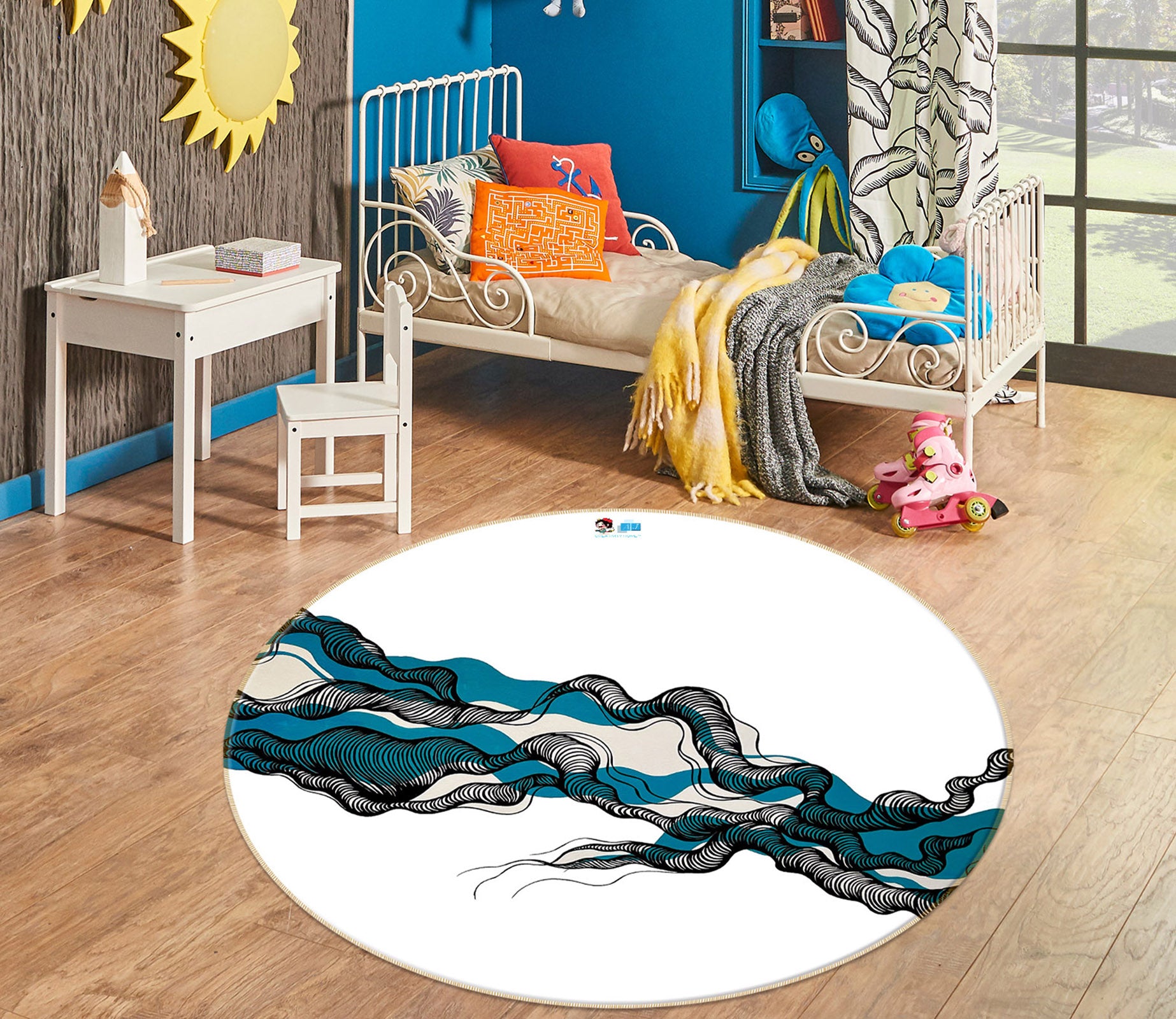 3D Blue Texture 8255 Jacqueline Reynoso Rug Round Non Slip Rug Mat