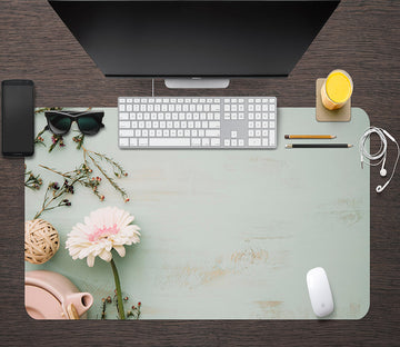 3D Gray Background Flowers 17046 Desk Mat