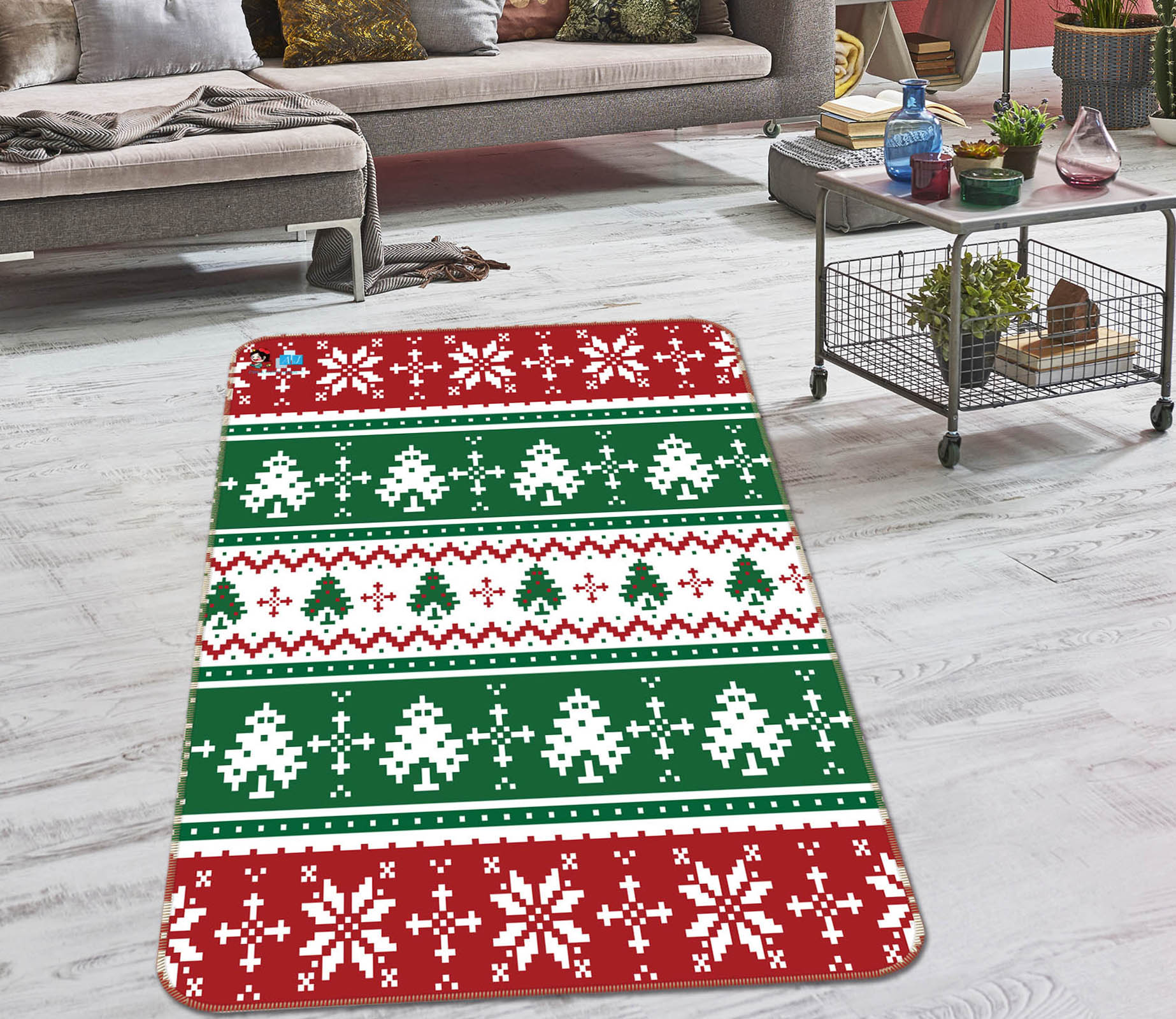 3D Tree Snowflake Pattern 55156 Christmas Non Slip Rug Mat Xmas