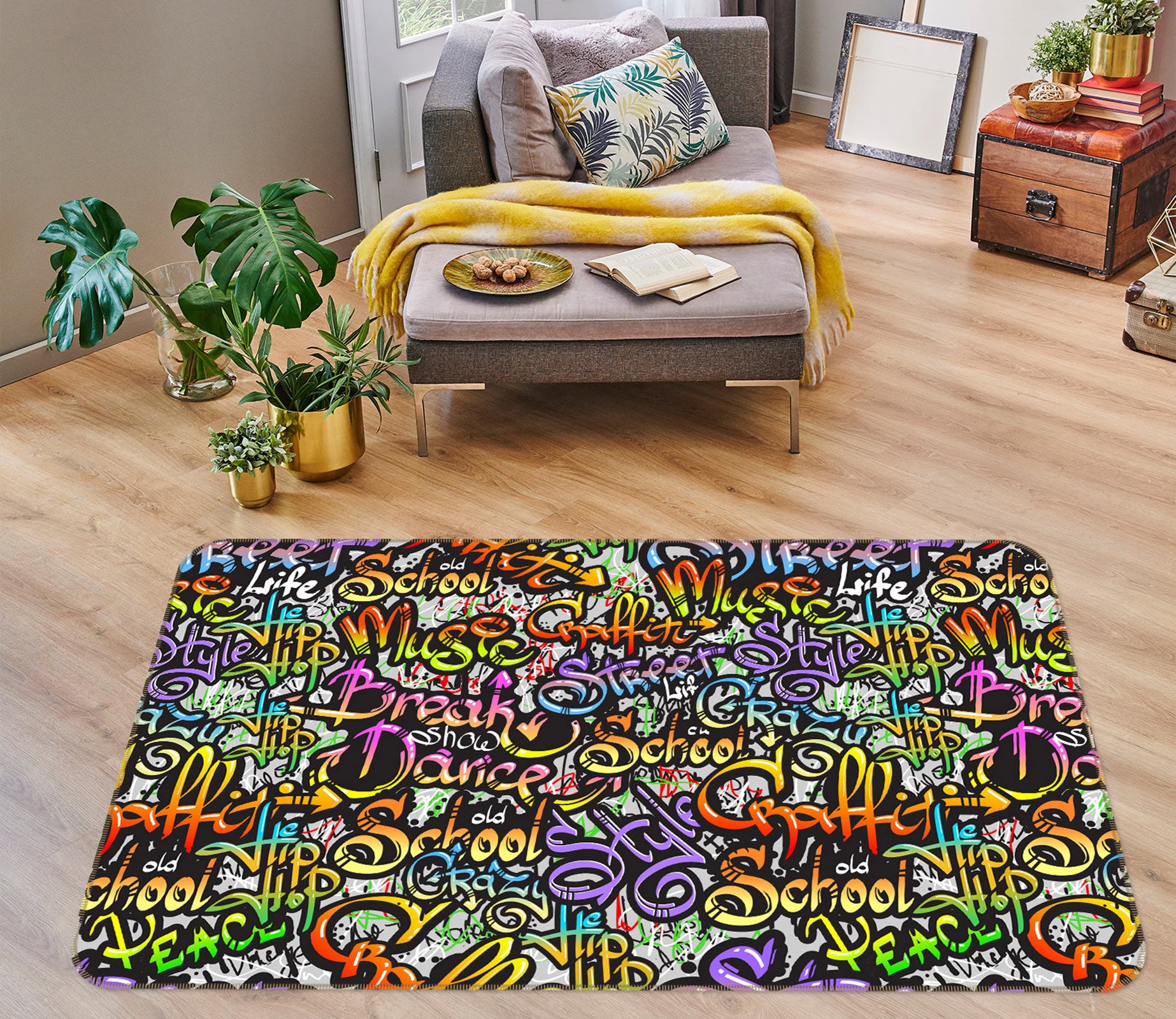 3D Color Letter Pattern 30063 Non Slip Rug Mat