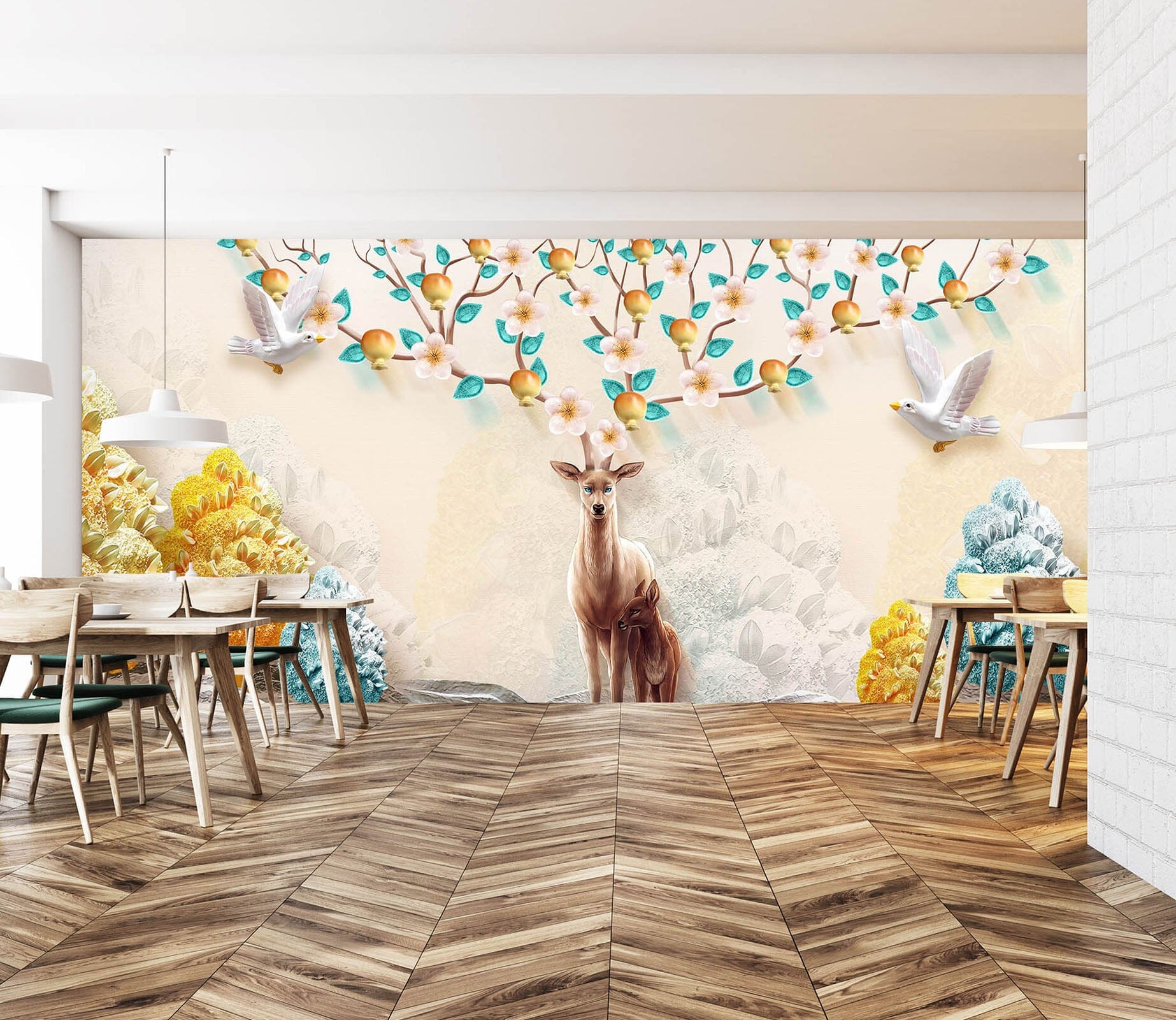 3D Flower Deer 023 Wall Murals Wallpaper AJ Wallpaper 2 