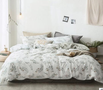 3D Gray Small Leaves 14208 Bed Pillowcases Quilt