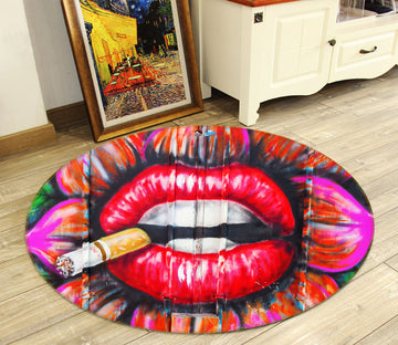 3D Graffiti Lip Smoke 72177 Round Non Slip Rug Mat