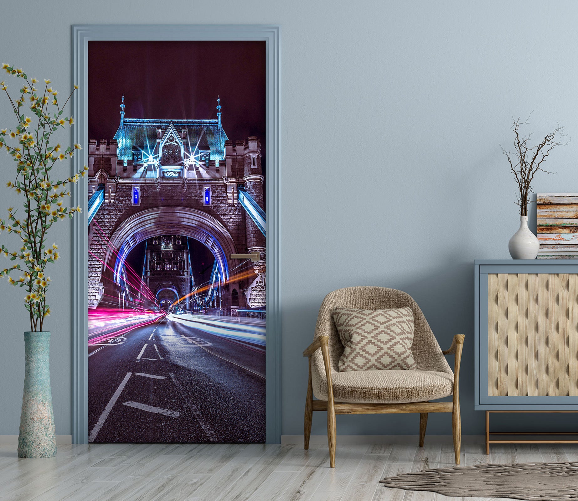 3D Night Light Bridge 10704 Assaf Frank Door Mural