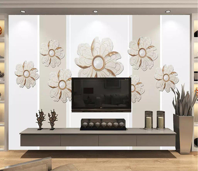 3D White Flowers 1718 Wall Murals Wallpaper AJ Wallpaper 2 