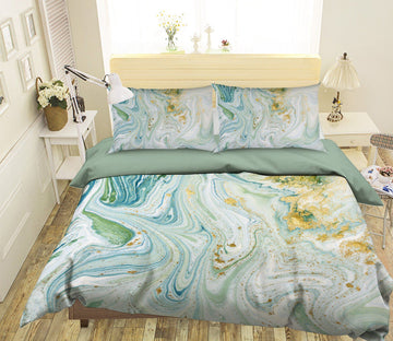 3D Green Gold White 043 Bed Pillowcases Quilt Wallpaper AJ Wallpaper 