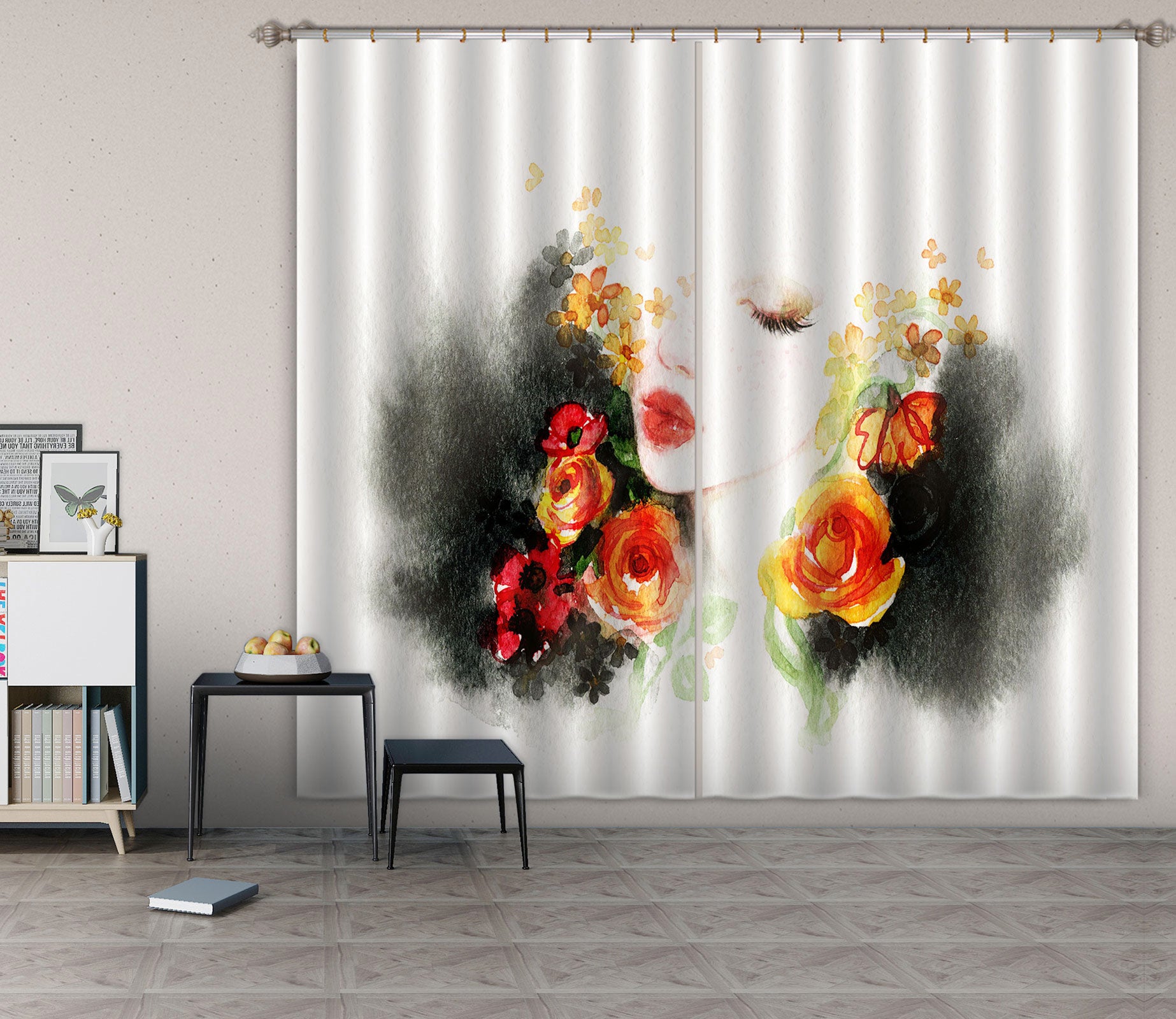 3D Rose Lady 063 Curtains Drapes