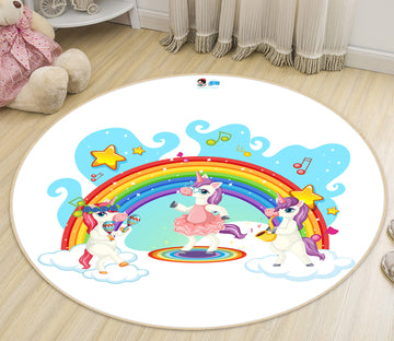3D Rainbow Unicorn 81032 Round Non Slip Rug Mat