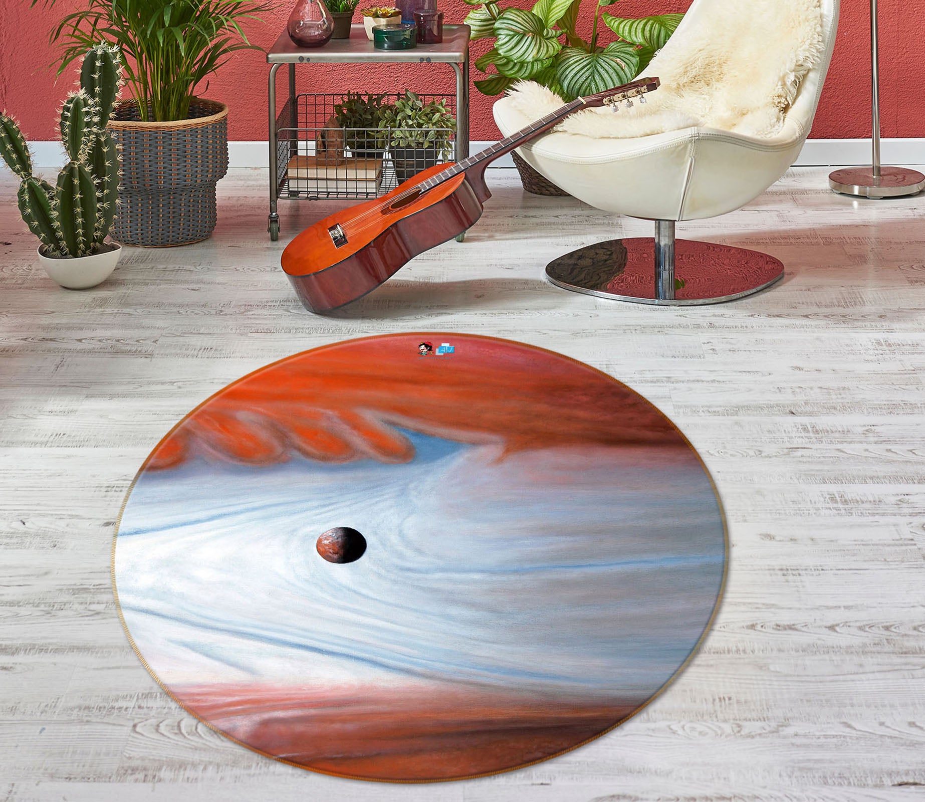 3D White Red Pattern 11086 Matthew Holden Bates Rug Round Non Slip Rug Mat