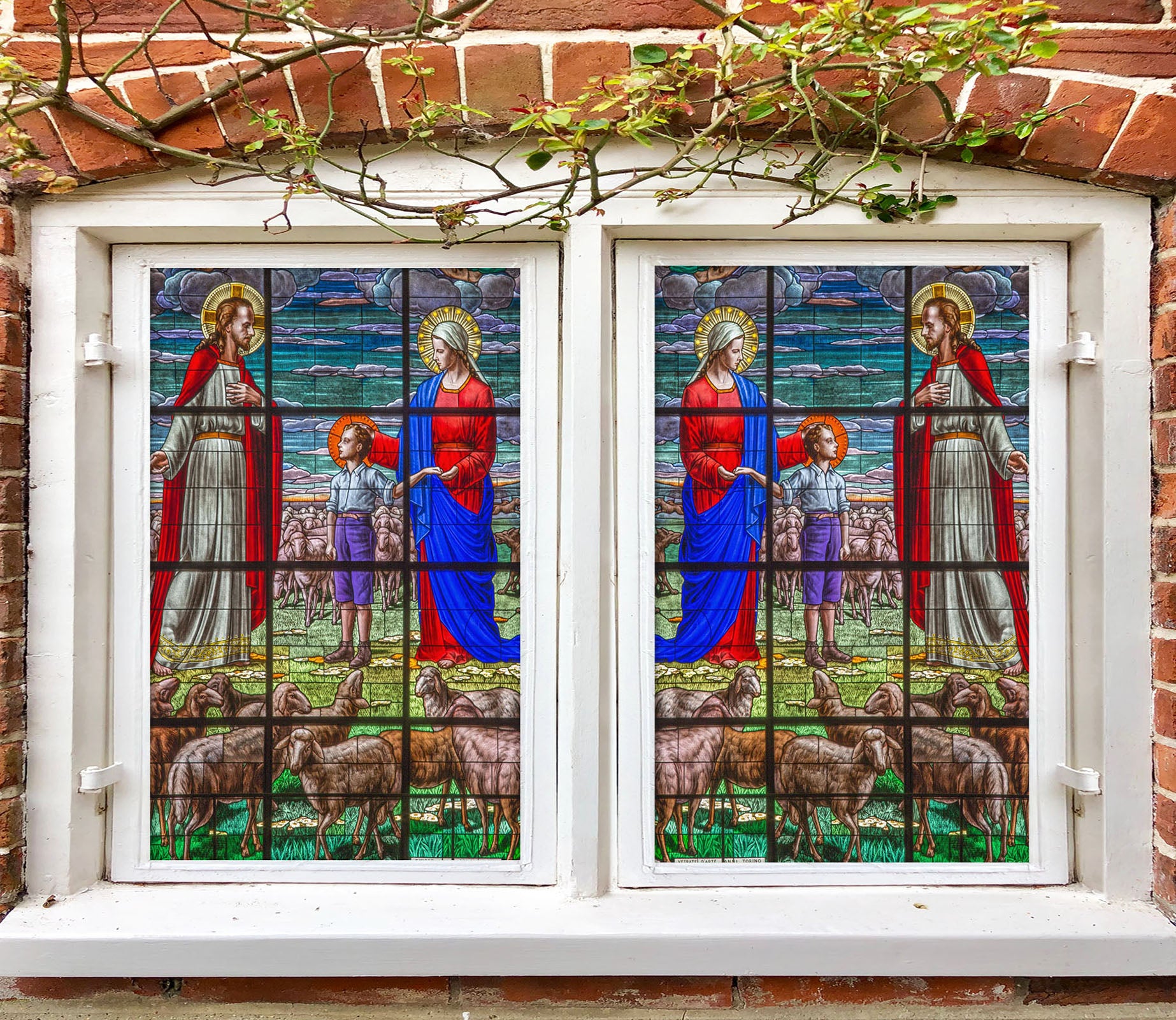 3D Sheep Group 039 Window Film Print Sticker Cling Stained Glass UV Block