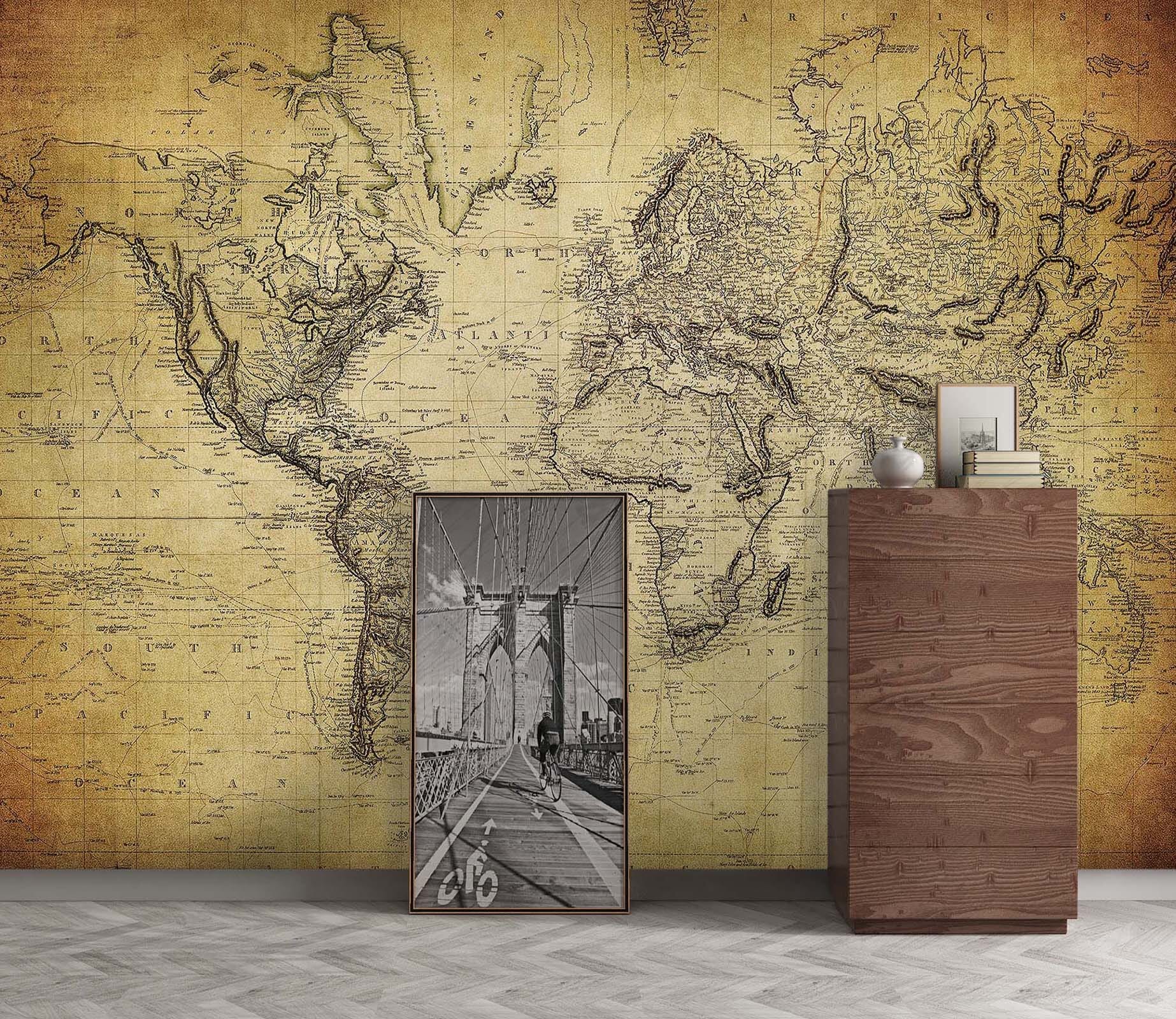 3D Yellow World Map 119 Wall Murals Wallpaper AJ Wallpaper 2 