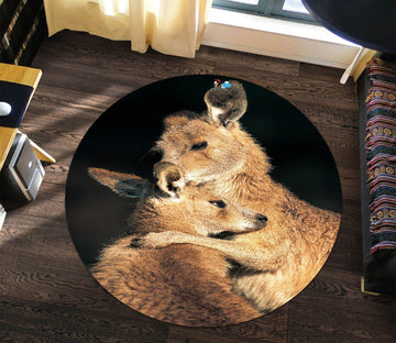 3D Kangaroo 3326 Round Non Slip Rug Mat Mat AJ Creativity Home 