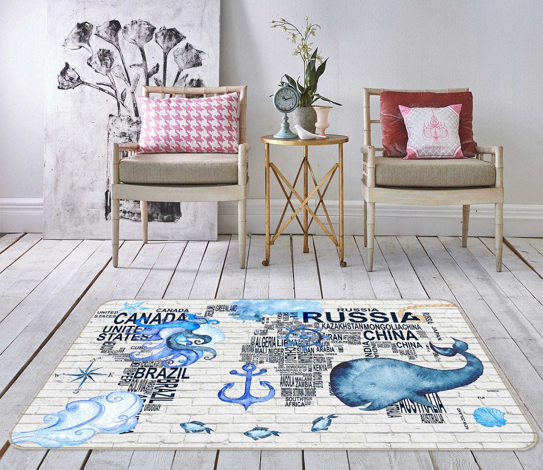 3D Blue Whale 206 World Map Non Slip Rug Mat Mat AJ Creativity Home 