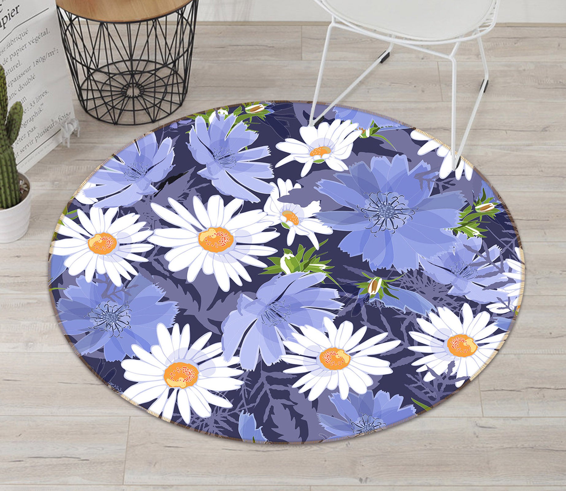 3D Purple Chrysanthemum 71212 Round Non Slip Rug Mat