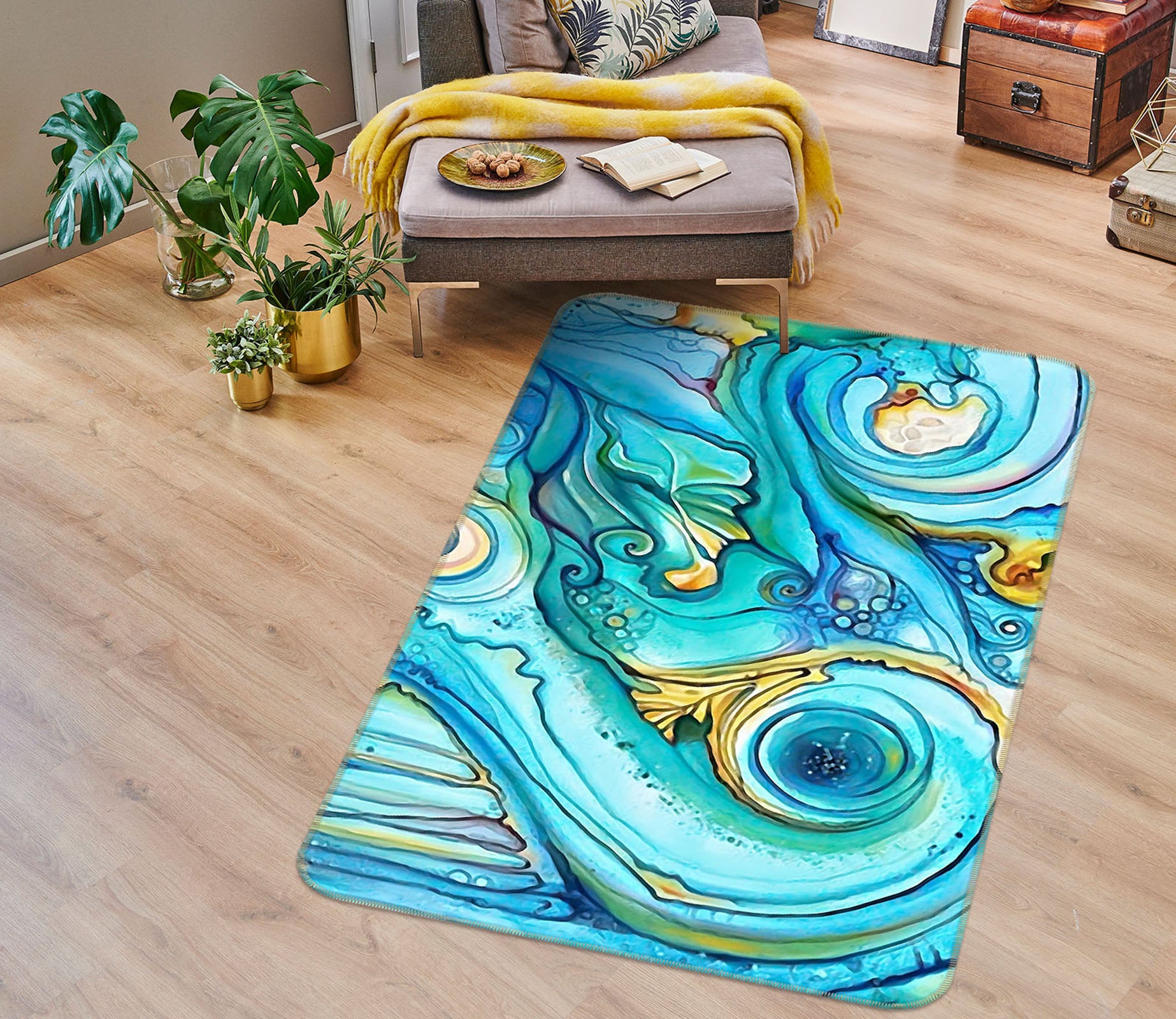 3D Blue Texture 65018 Non Slip Rug Mat