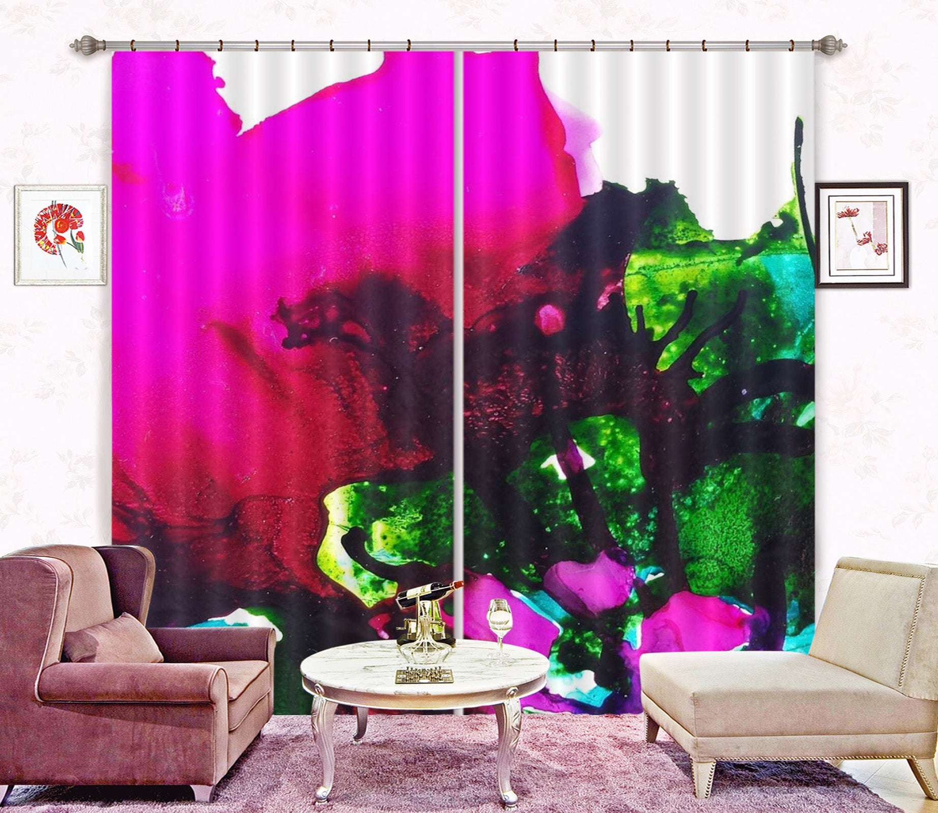 3D Red Green Pigment 19172 Shandra Smith Curtain Curtains Drapes