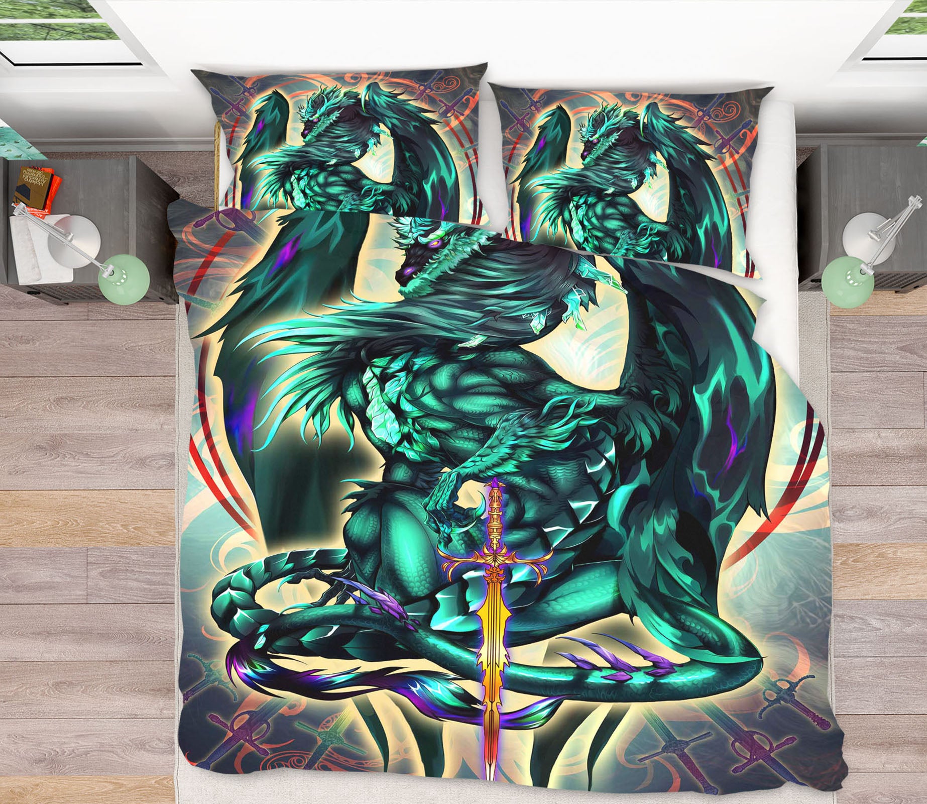 3D Green Dragon 8319 Ruth Thompson Bedding Bed Pillowcases Quilt Cover Duvet Cover