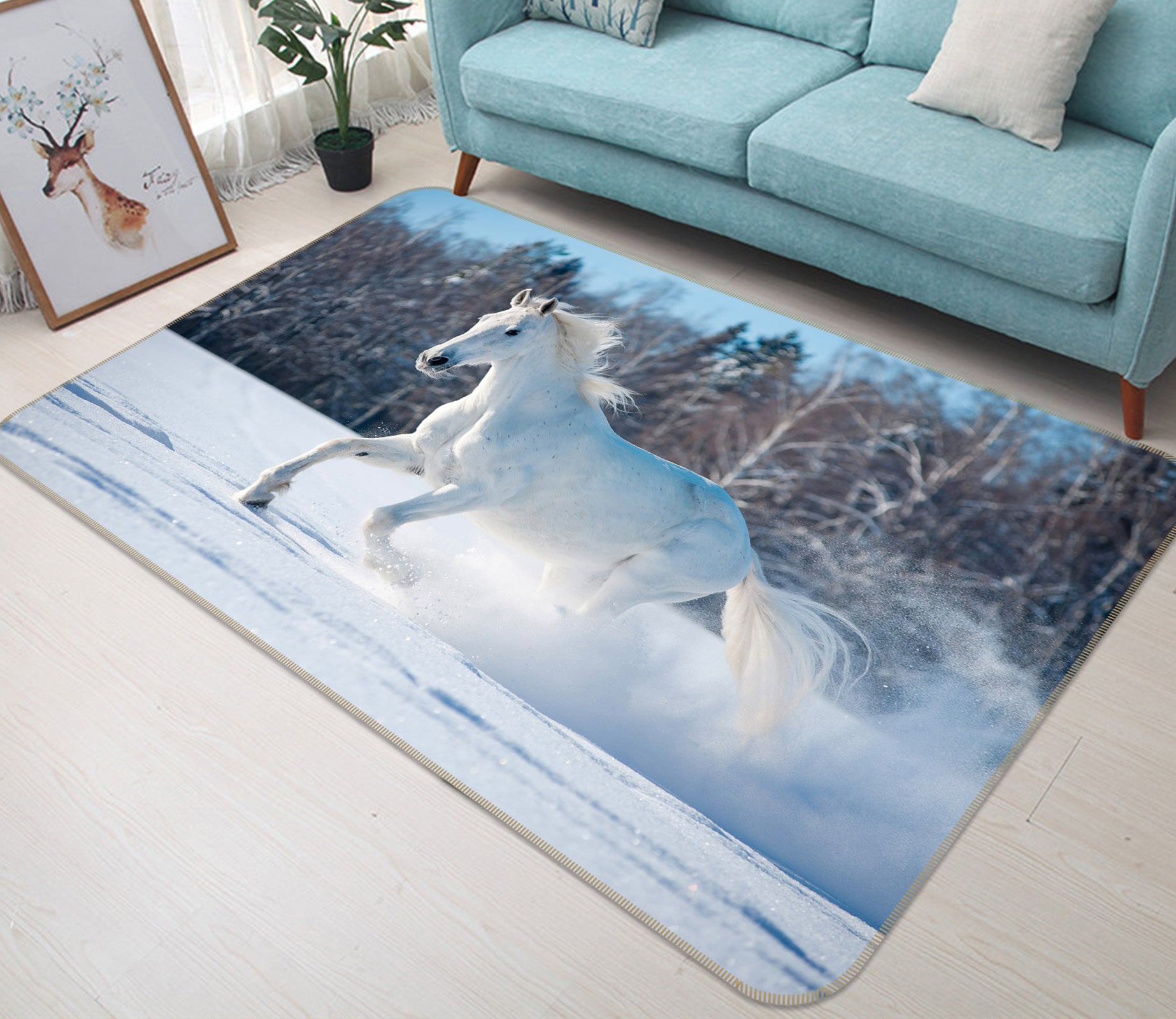 3D Snow Horse 016 Animal Non Slip Rug Mat