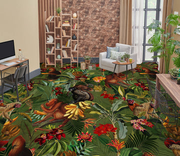 3D Leaf Jungle Monkey 99203 Uta Naumann Floor Mural