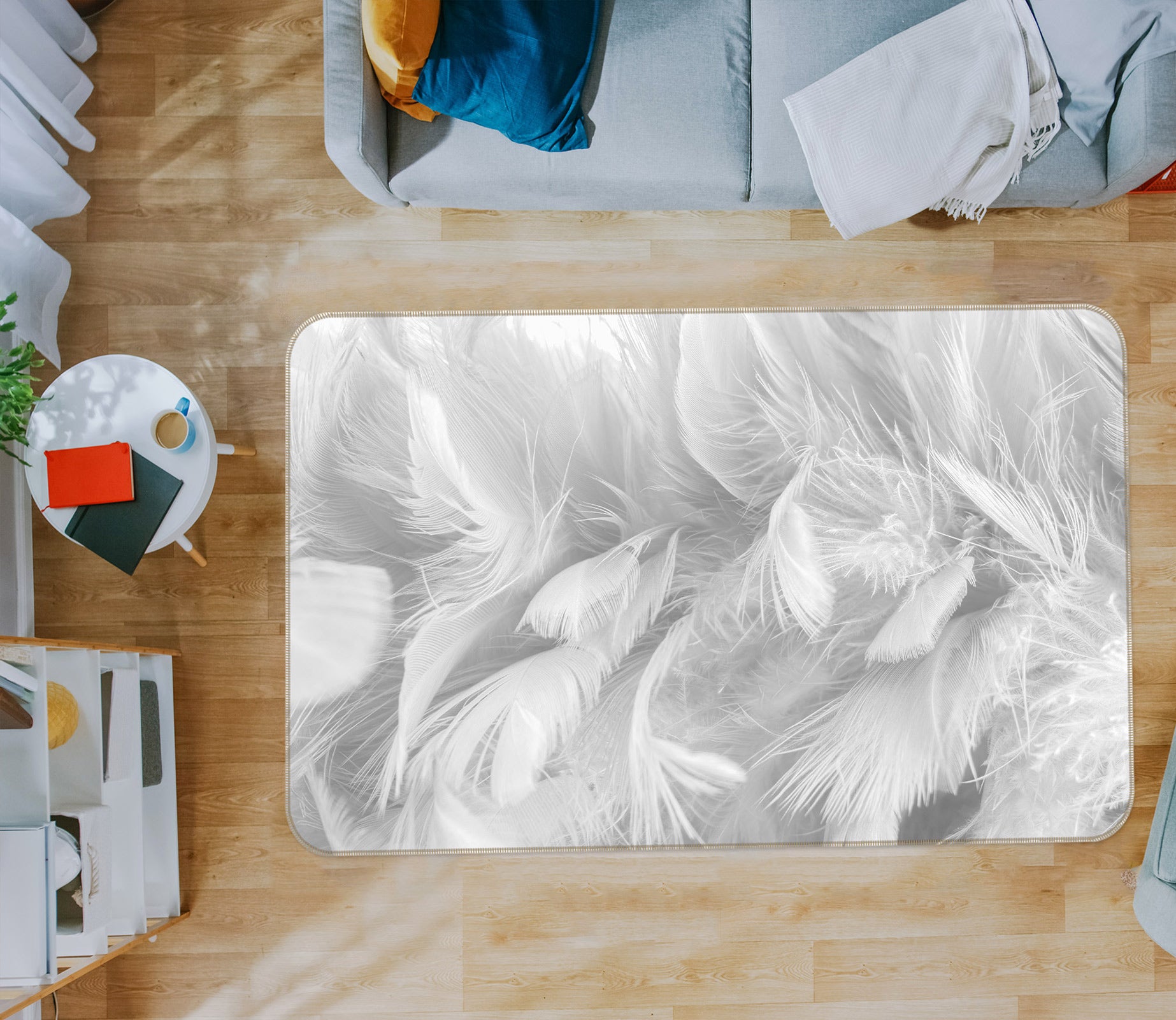 3D White Feather 30060 Non Slip Rug Mat