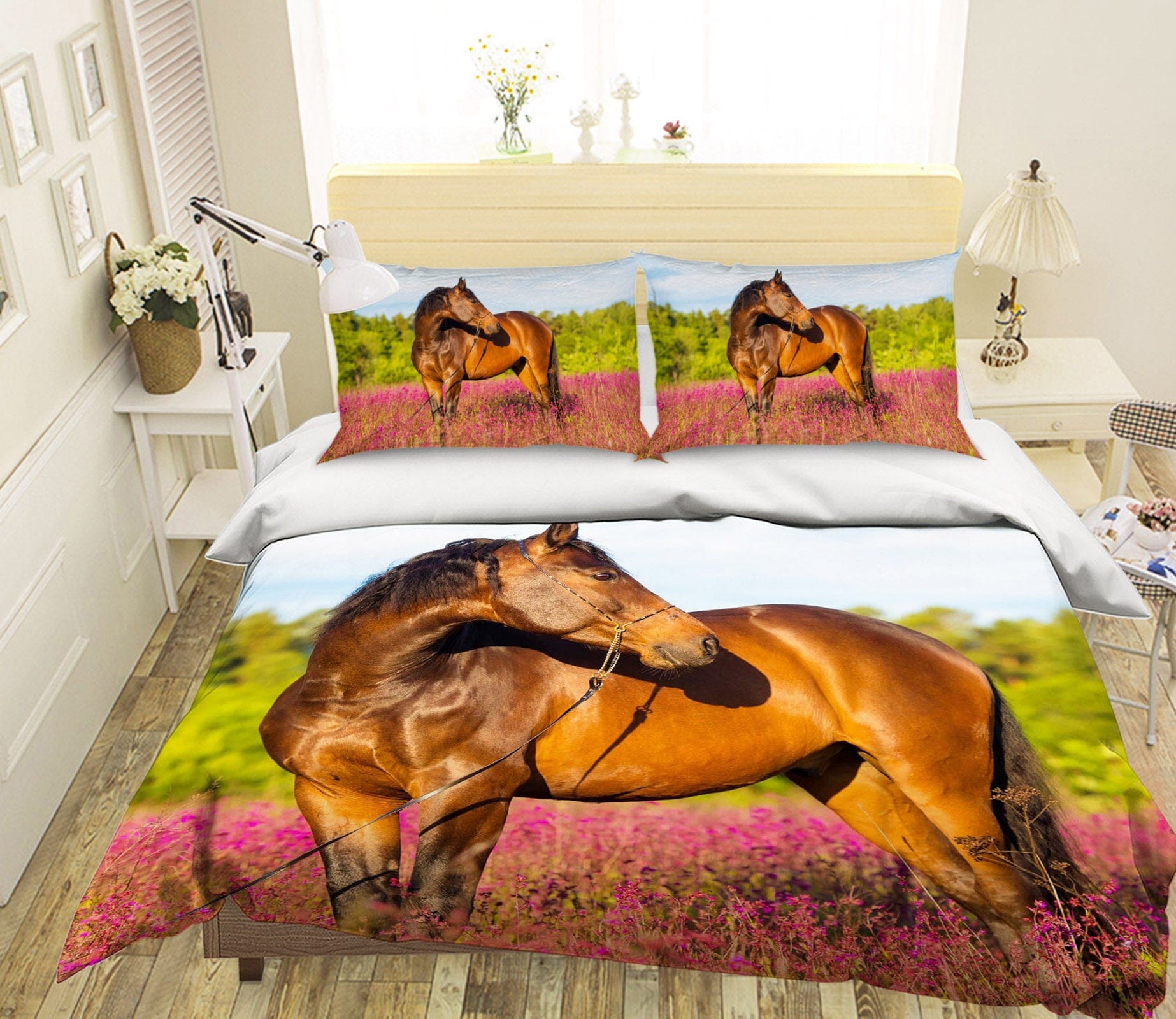 3D Garden Horse 1912 Bed Pillowcases Quilt Quiet Covers AJ Creativity Home 