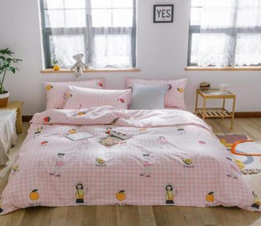 3D Pink Plaid Girl Orange 15003 Bed Pillowcases Quilt