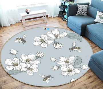 3D White Flower 64178 Round Non Slip Rug Mat