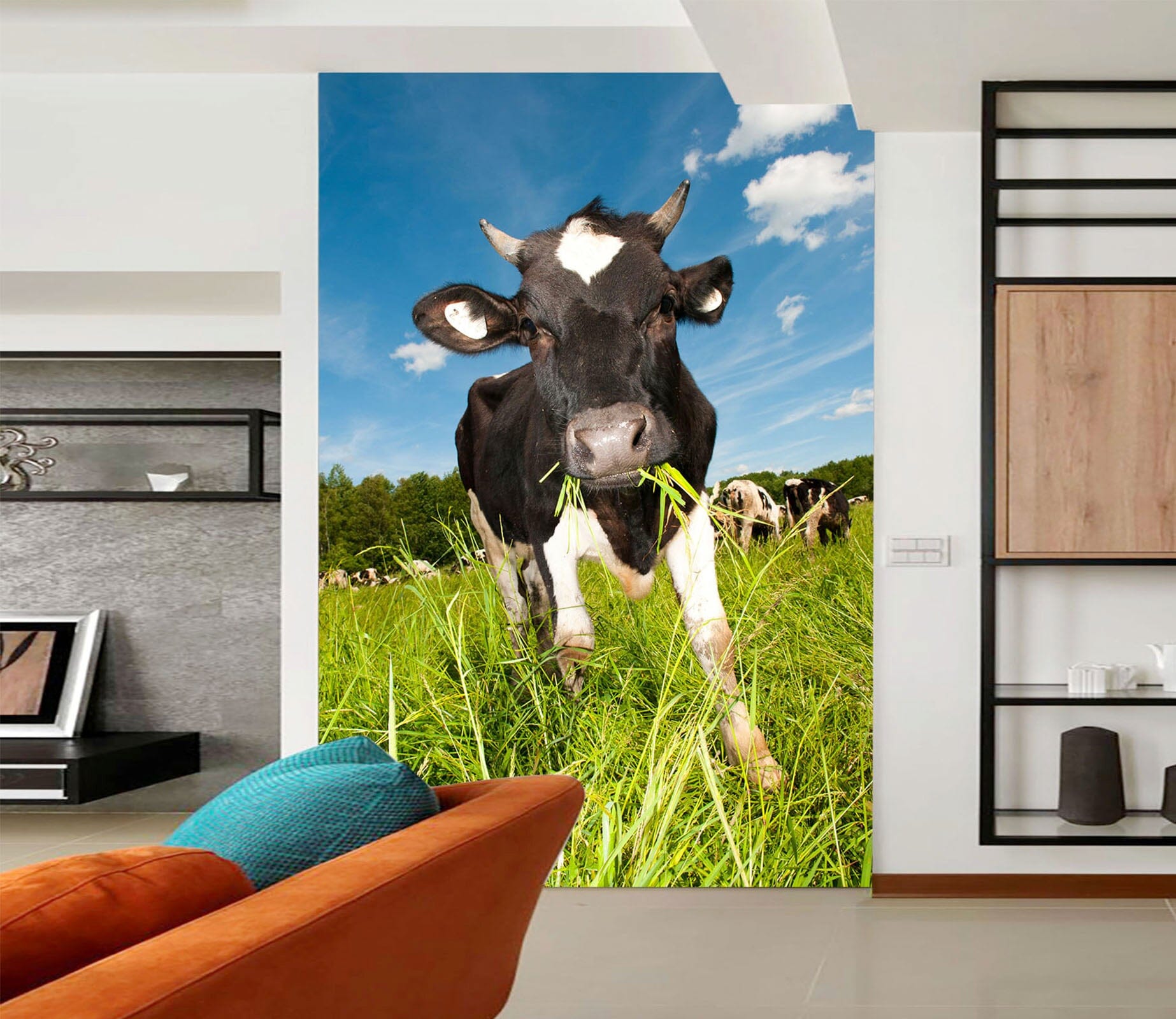 3D Cow Eating Grass 146 Wall Murals Wallpaper AJ Wallpaper 2 
