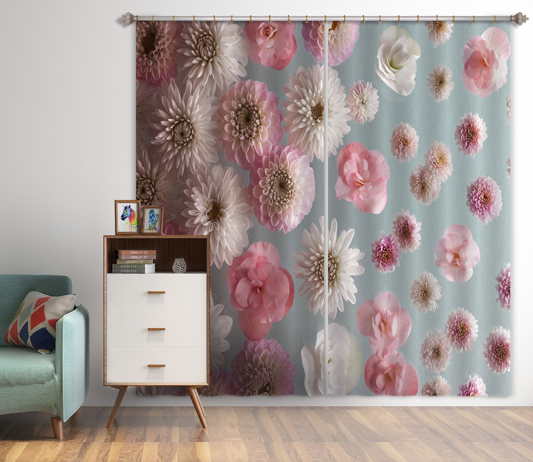 3D Red Chrysanthemum 011 Assaf Frank Curtain Curtains Drapes