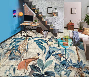 3D Giraffe Bird Jungle 104175 Andrea Haase Floor Mural