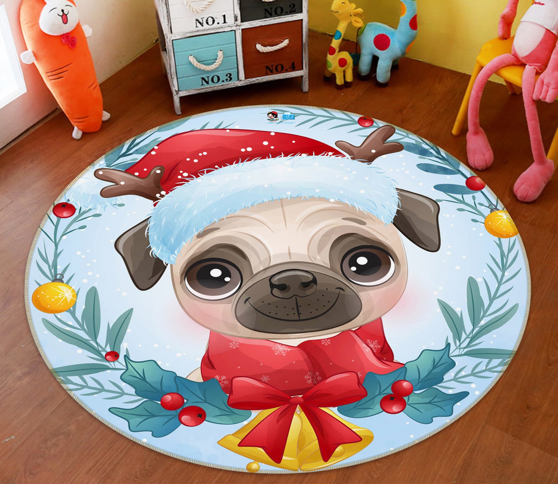 3D Pug 75134 Round Non Slip Rug Mat
