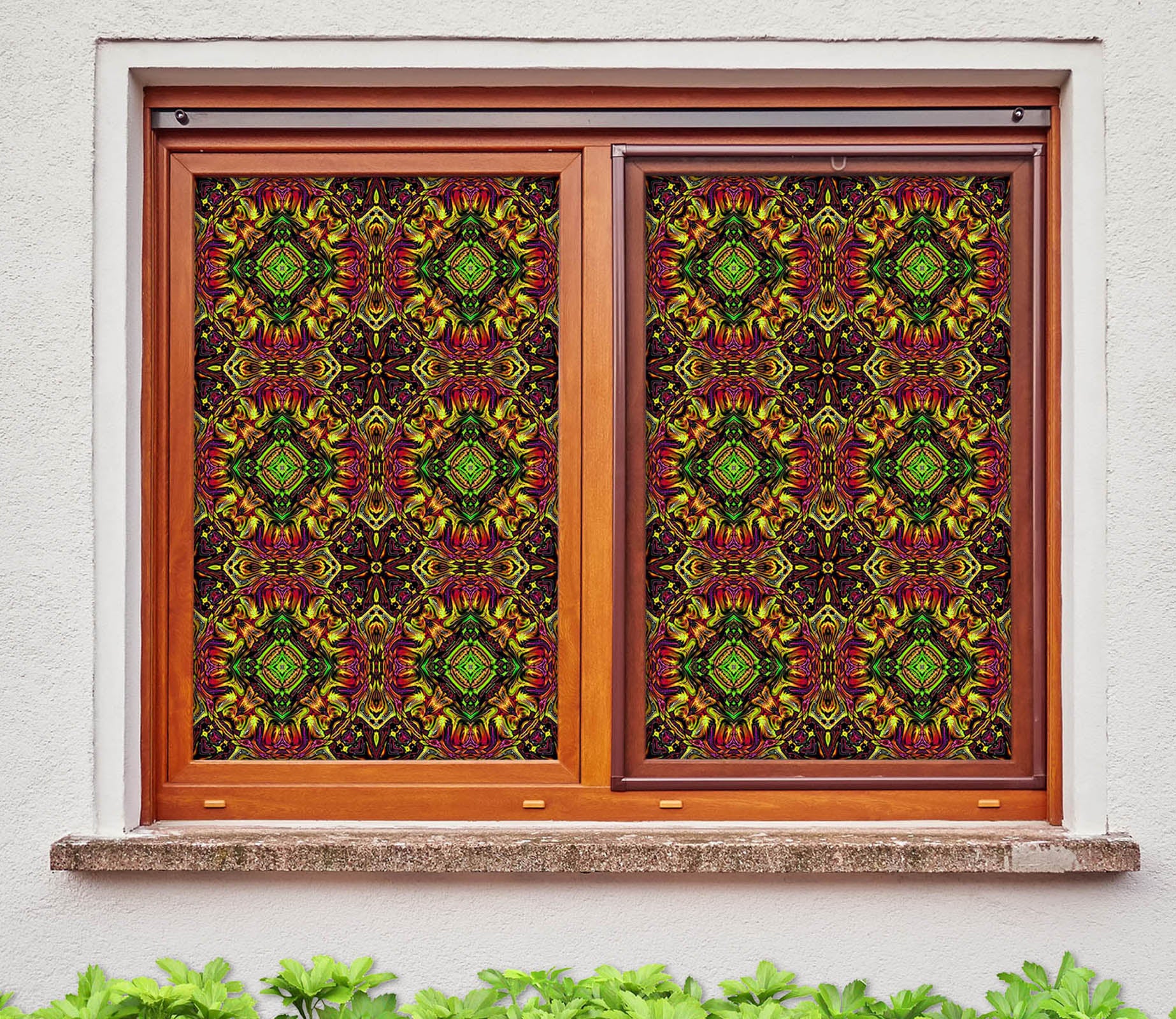 3D Square Green 055 Window Film Print Sticker Cling Stained Glass UV Block