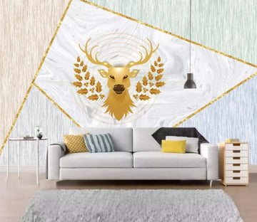 3D Golden Deer Head WC1776 Wall Murals