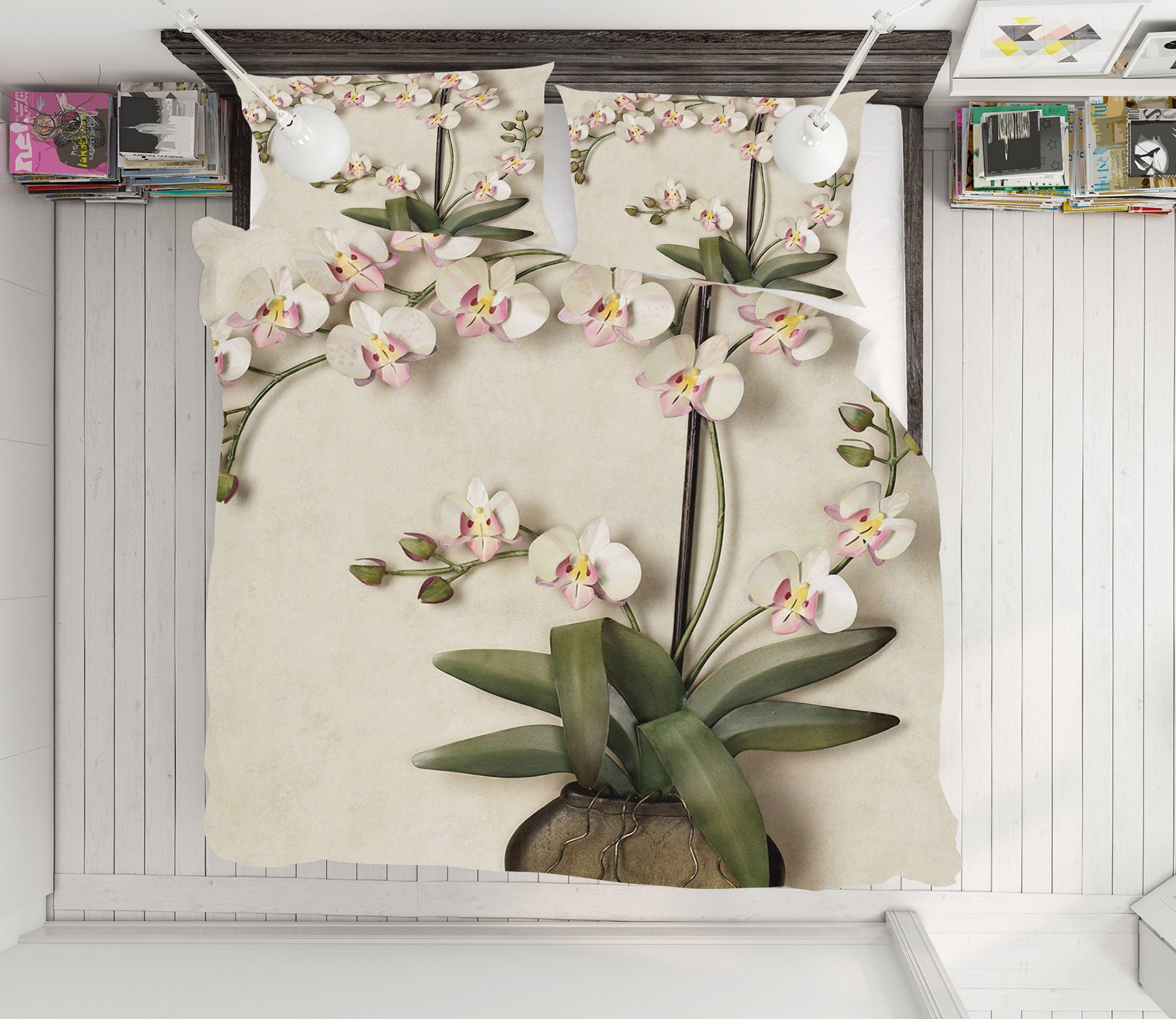 3D White Flowers 12116 Bed Pillowcases Quilt