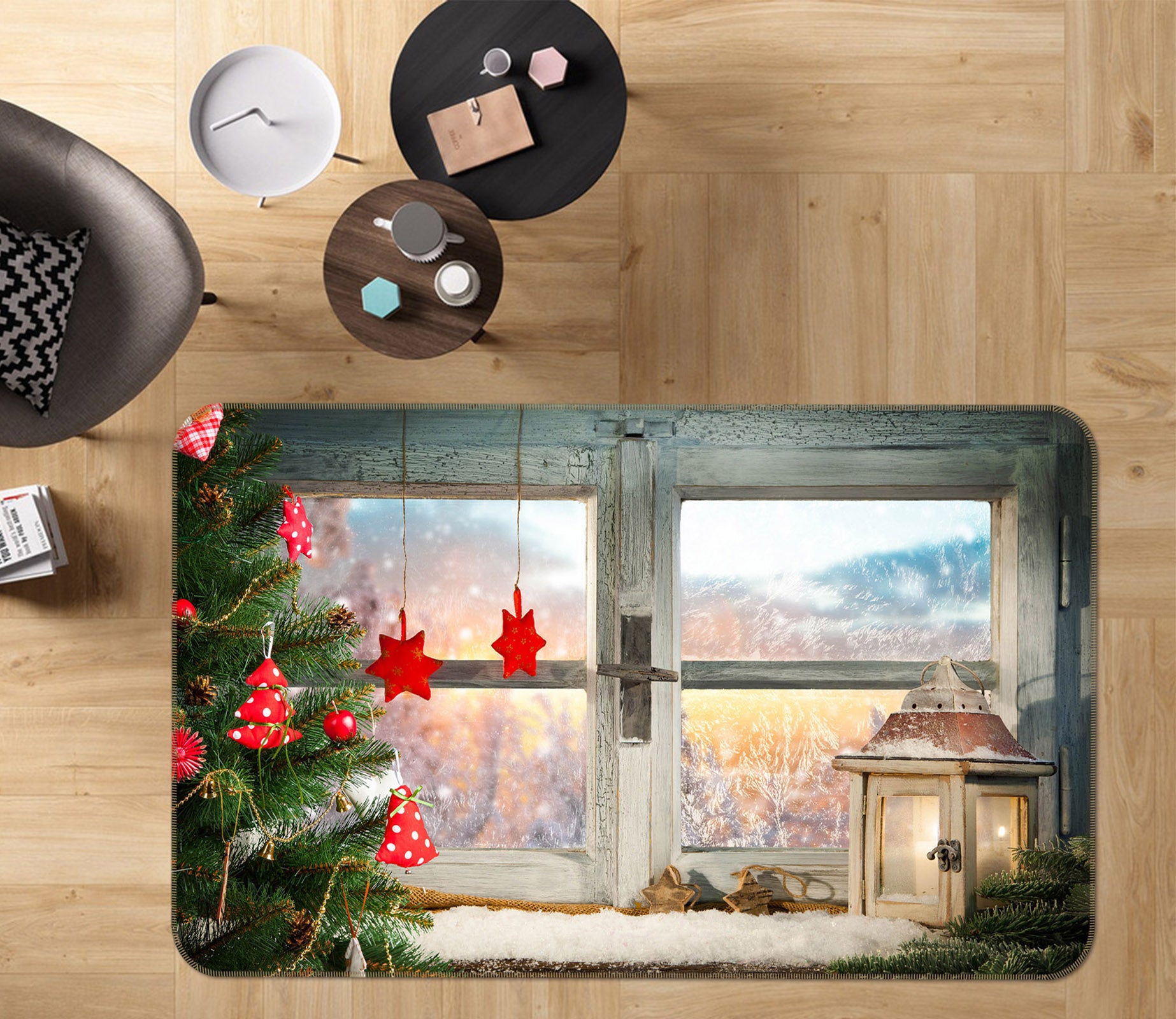 3D Tree Window 65076 Non Slip Rug Mat