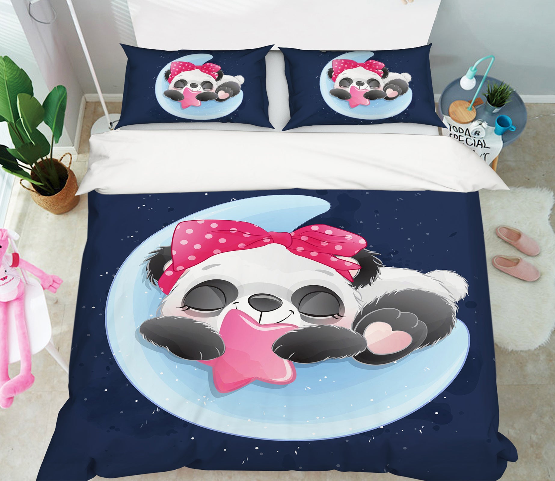3D Pink Star Panda 58234 Bed Pillowcases Quilt