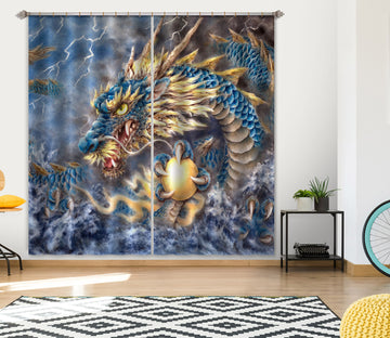 3D Blue Dragon 9021 Kayomi Harai Curtain Curtains Drapes