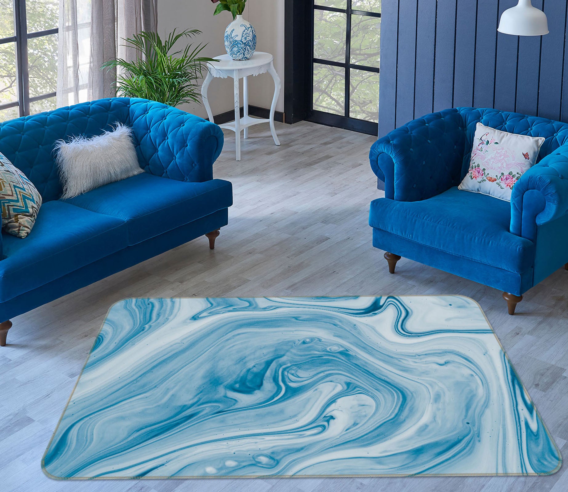 3D Blue Pattern 29199 Non Slip Rug Mat