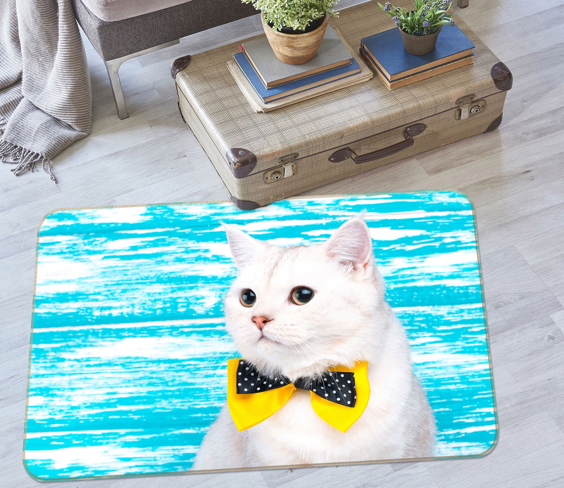 3D White Cat 37070 Non Slip Rug Mat