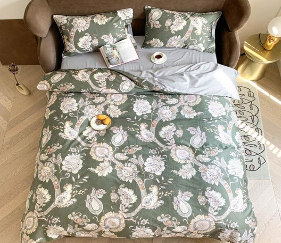 3D Green Background White Pattern 7116 Bed Pillowcases Quilt